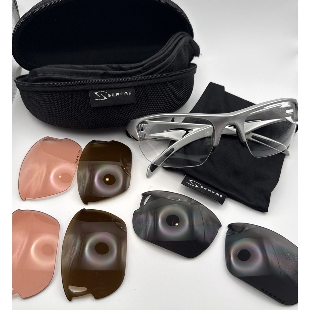 Serfas Sike Out Sunglasses Black Frame w/ 3 sets of Polycarbonate Lens, case,bag